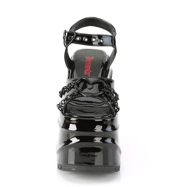 Demonia Women's Wave-09 Platform Sandals - Black Patent D4371-86US Clearance